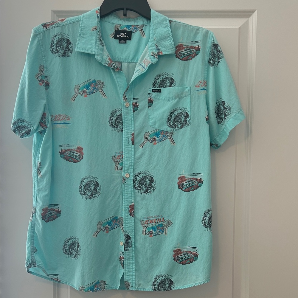 O'Neill Men's Aqua Graphic Button Down Shirt